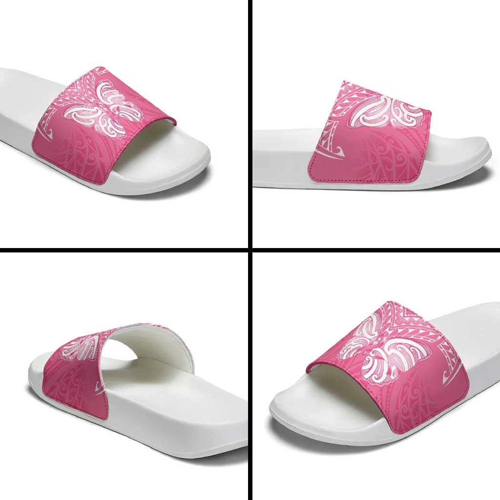 New Zealand Breast Cancer Awareness Slide Sandals Maori Butterfly Pink Ribbon - Aussie Hoodie