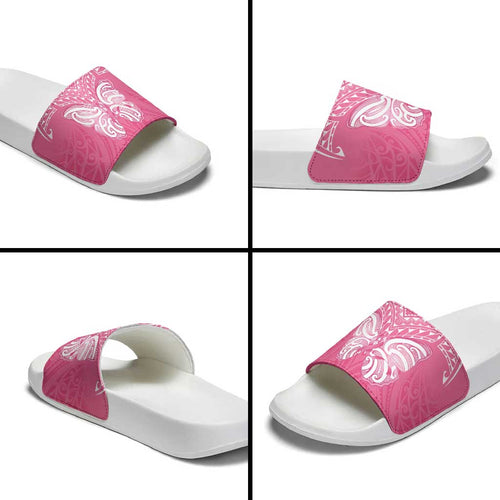 New Zealand Breast Cancer Awareness Slide Sandals Maori Butterfly Pink Ribbon - Aussie Hoodie