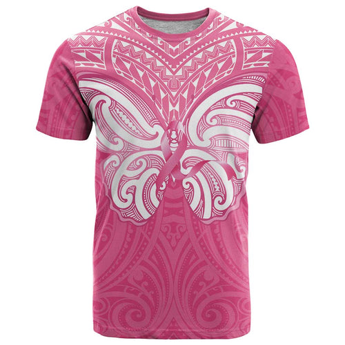 New Zealand Breast Cancer Awareness T Shirt Maori Butterfly Pink Ribbon - Aussie Hoodie