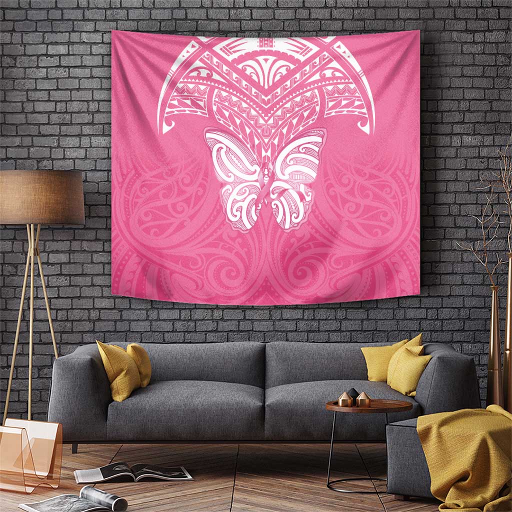 New Zealand Breast Cancer Awareness Tapestry Maori Butterfly Pink Ribbon - Aussie Hoodie