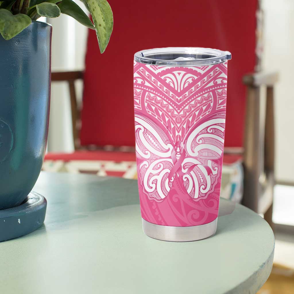 New Zealand Breast Cancer Awareness Tumbler Cup Maori Butterfly Pink Ribbon - Aussie Hoodie