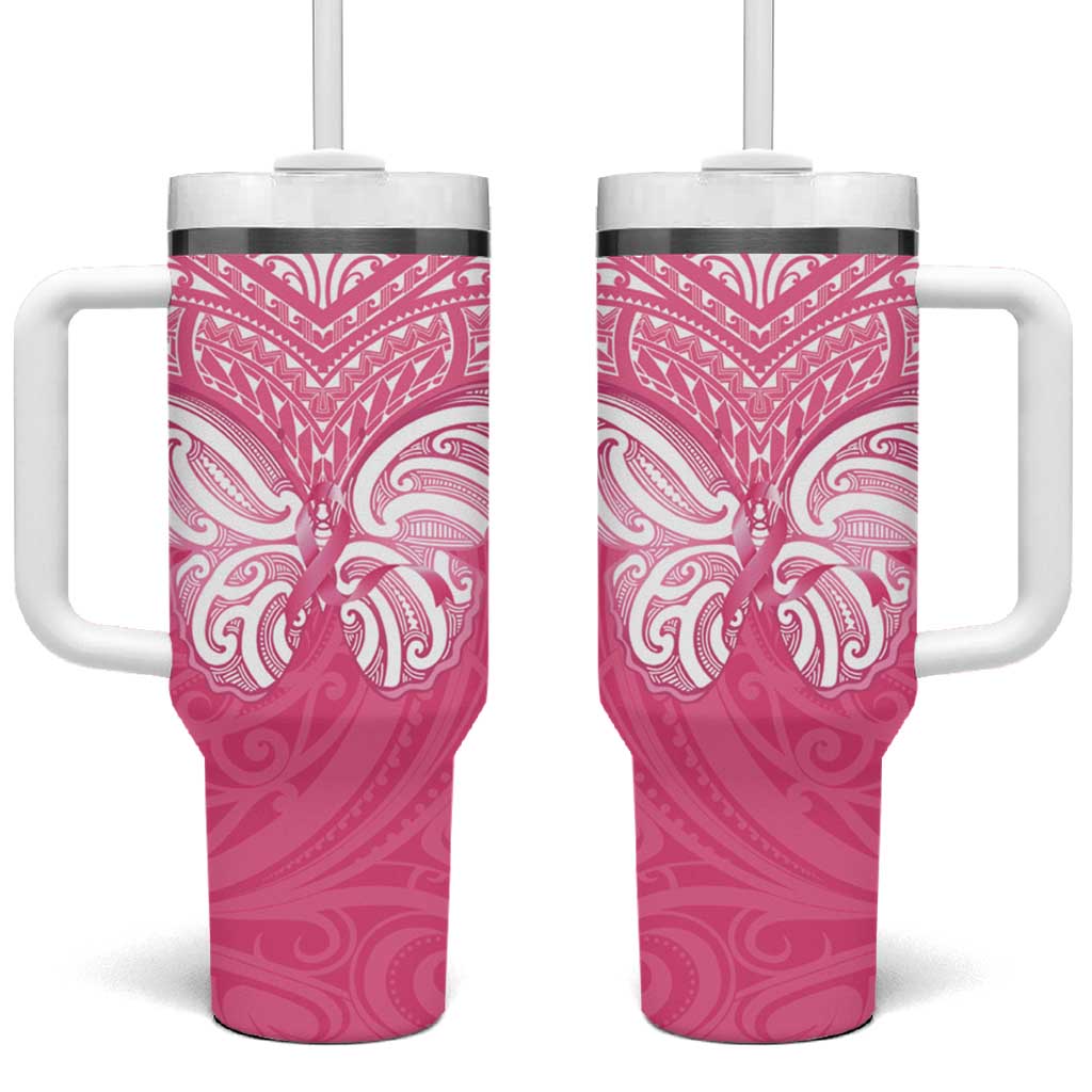 New Zealand Breast Cancer Awareness Tumbler With Handle Maori Butterfly Pink Ribbon - Aussie Hoodie