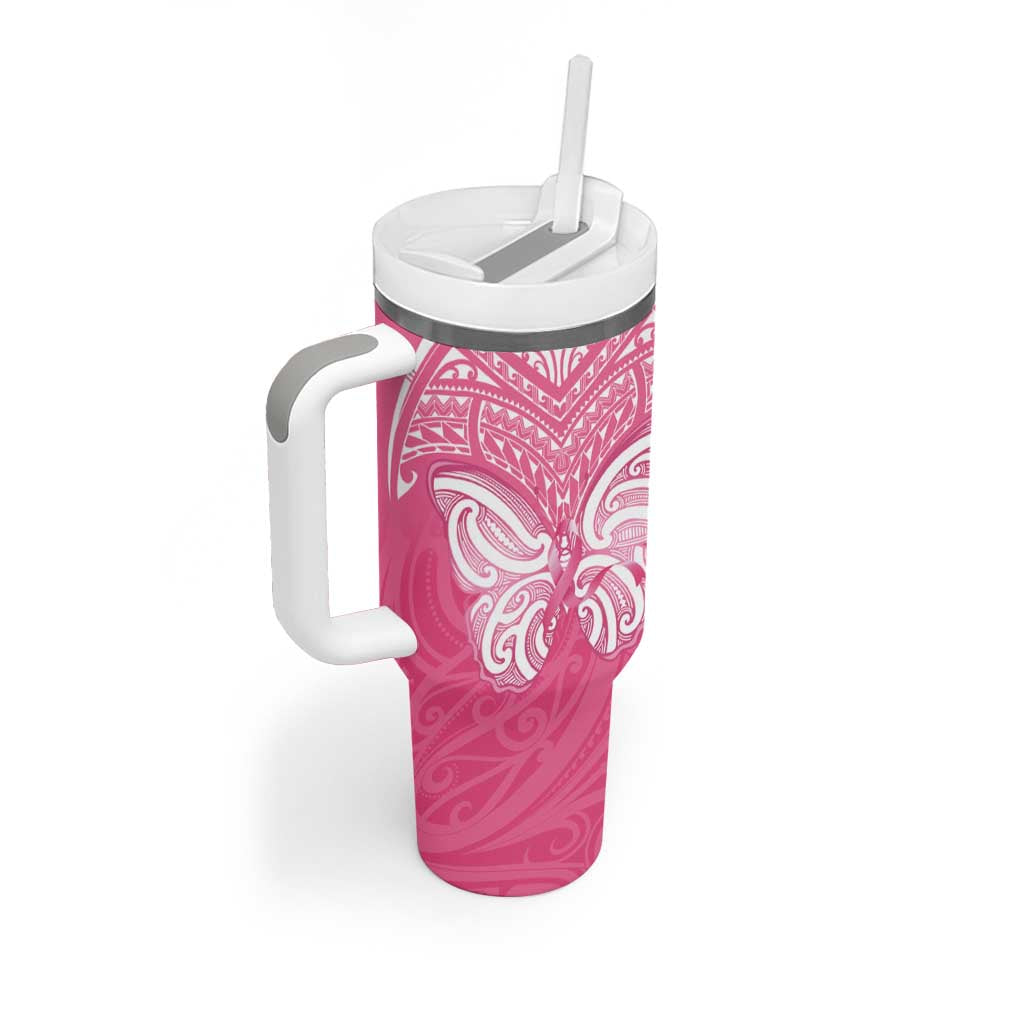 New Zealand Breast Cancer Awareness Tumbler With Handle Maori Butterfly Pink Ribbon - Aussie Hoodie