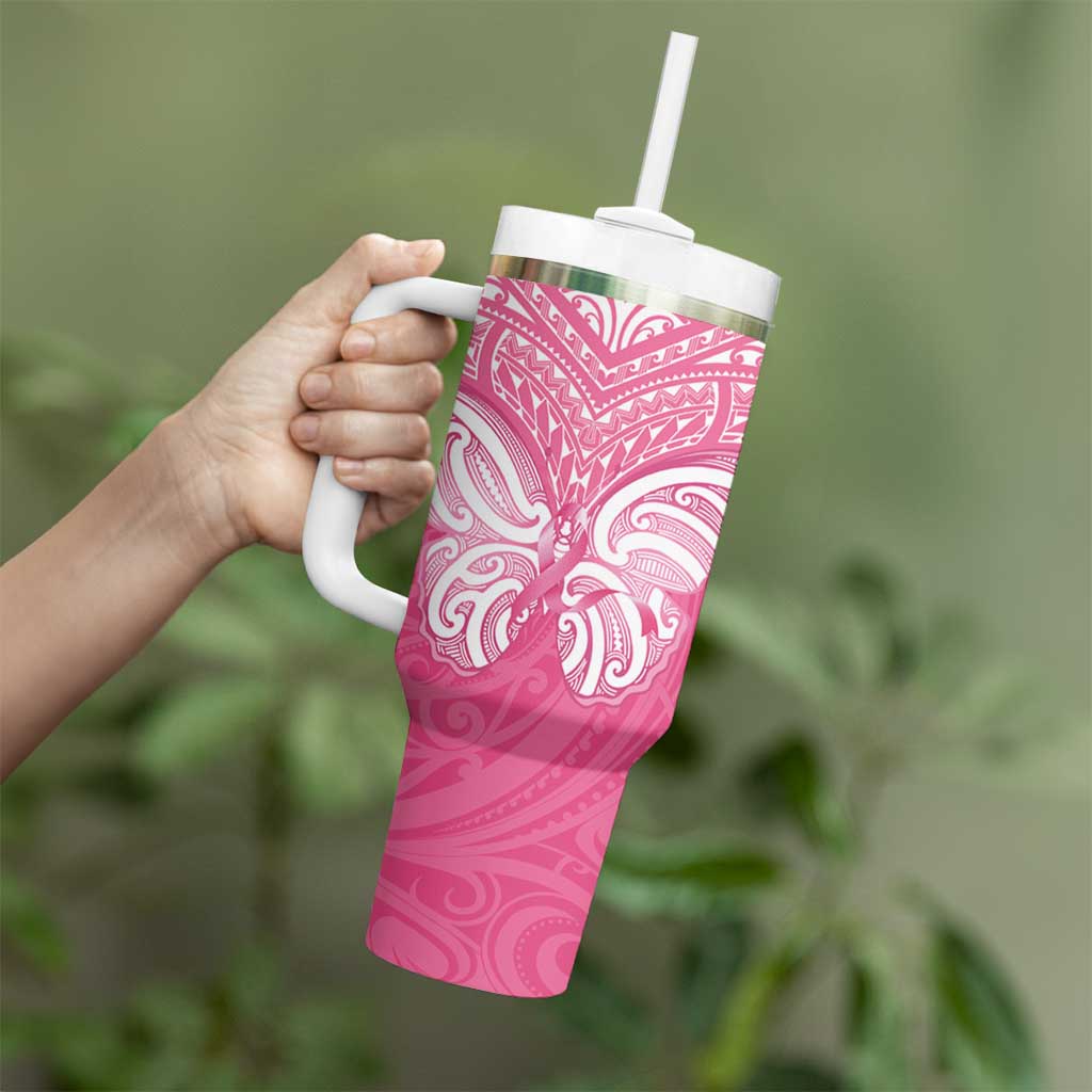 New Zealand Breast Cancer Awareness Tumbler With Handle Maori Butterfly Pink Ribbon - Aussie Hoodie