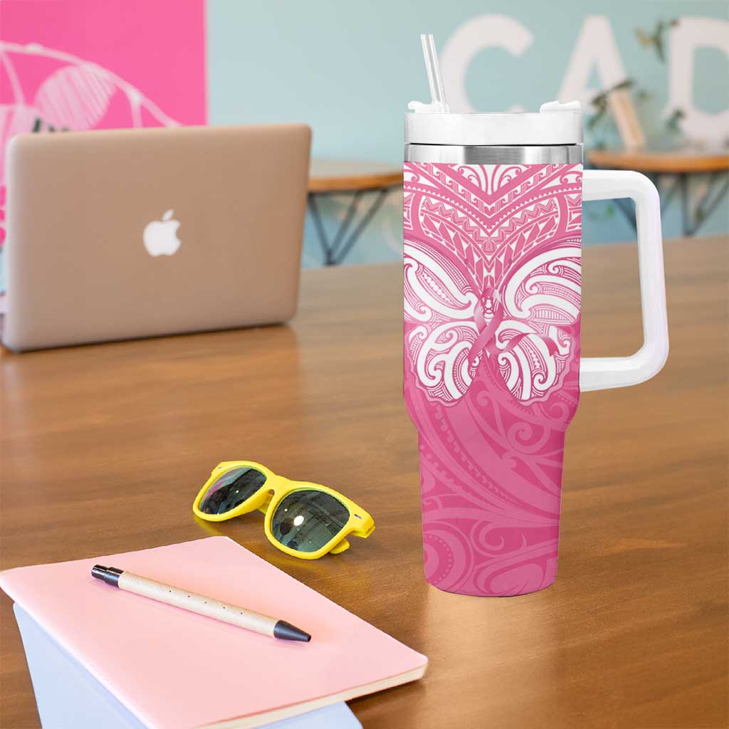 New Zealand Breast Cancer Awareness Tumbler With Handle Maori Butterfly Pink Ribbon - Aussie Hoodie