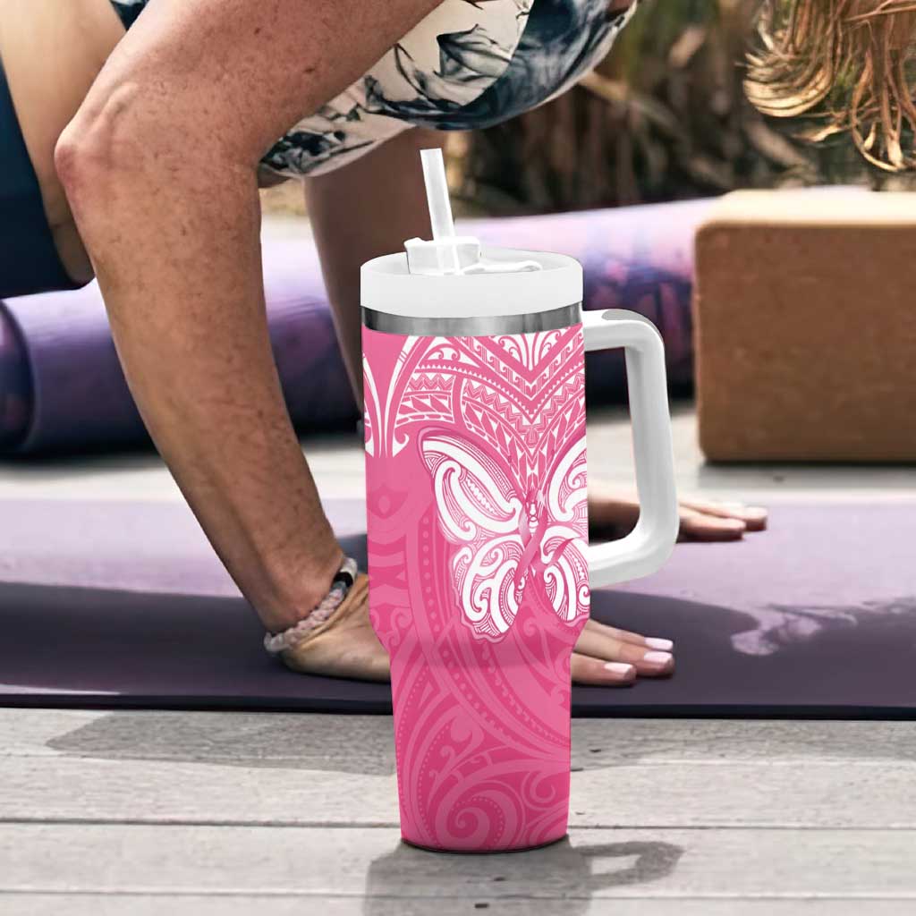 New Zealand Breast Cancer Awareness Tumbler With Handle Maori Butterfly Pink Ribbon - Aussie Hoodie