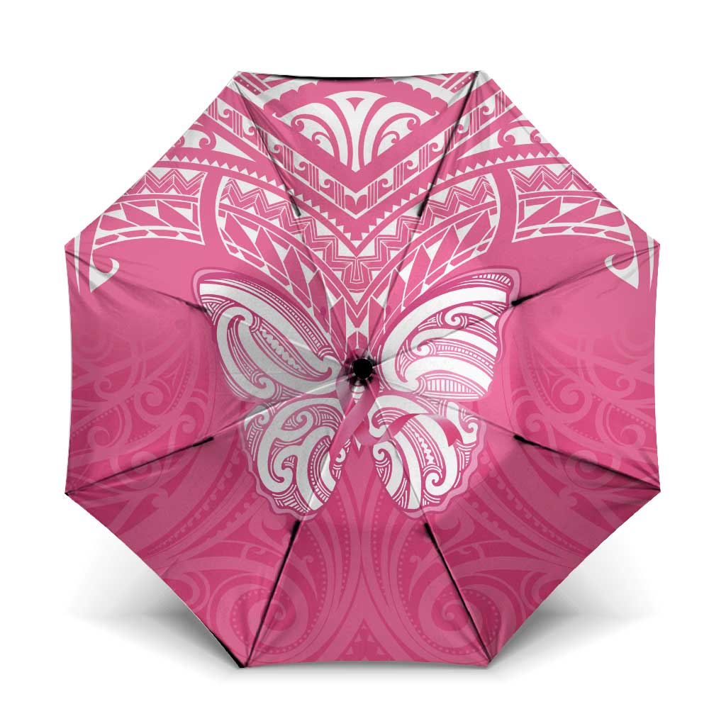 New Zealand Breast Cancer Awareness Umbrella Maori Butterfly Pink Ribbon - Aussie Hoodie