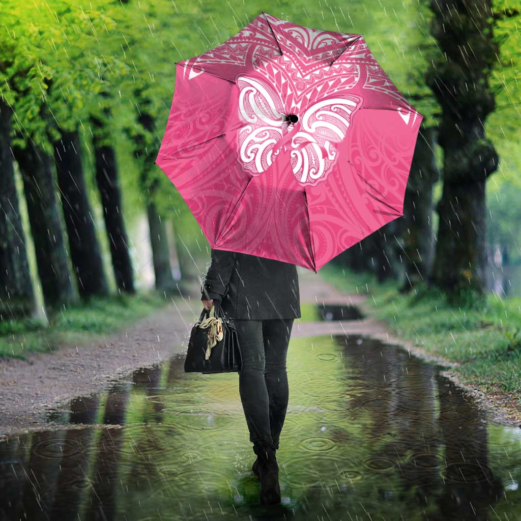 New Zealand Breast Cancer Awareness Umbrella Maori Butterfly Pink Ribbon - Aussie Hoodie
