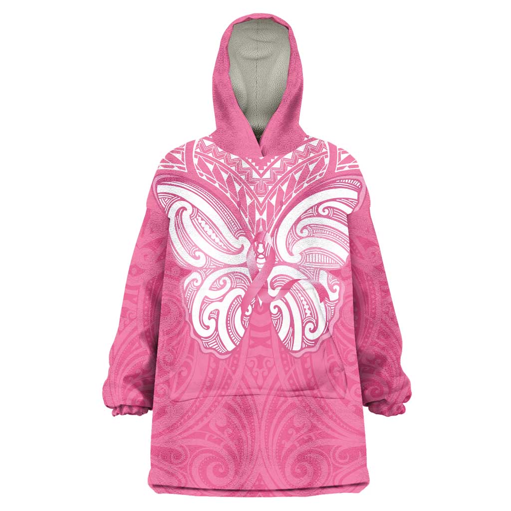 New Zealand Breast Cancer Awareness Wearable Blanket Hoodie Maori Butterfly Pink Ribbon - Aussie Hoodie