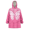 New Zealand Breast Cancer Awareness Wearable Blanket Hoodie Maori Butterfly Pink Ribbon - Aussie Hoodie