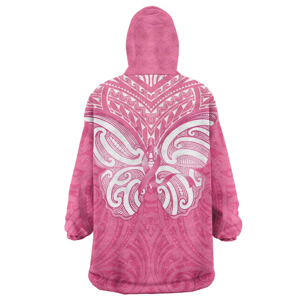 New Zealand Breast Cancer Awareness Wearable Blanket Hoodie Maori Butterfly Pink Ribbon - Aussie Hoodie