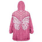 New Zealand Breast Cancer Awareness Wearable Blanket Hoodie Maori Butterfly Pink Ribbon - Aussie Hoodie