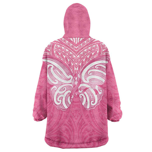 New Zealand Breast Cancer Awareness Wearable Blanket Hoodie Maori Butterfly Pink Ribbon - Aussie Hoodie
