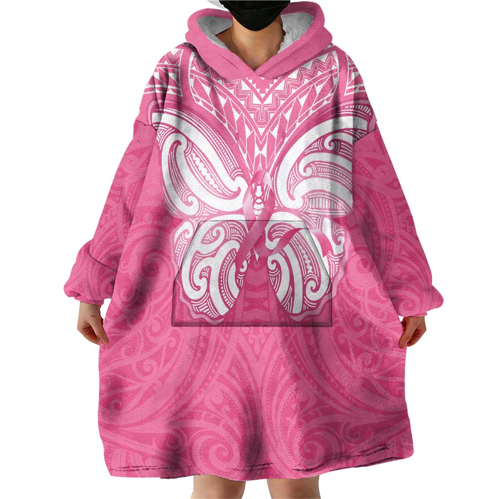 New Zealand Breast Cancer Awareness Wearable Blanket Hoodie Maori Butterfly Pink Ribbon - Aussie Hoodie