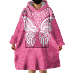 New Zealand Breast Cancer Awareness Wearable Blanket Hoodie Maori Butterfly Pink Ribbon - Aussie Hoodie