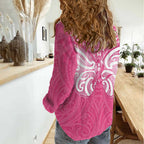 New Zealand Breast Cancer Awareness Women Casual Shirt Maori Butterfly Pink Ribbon - Aussie Hoodie