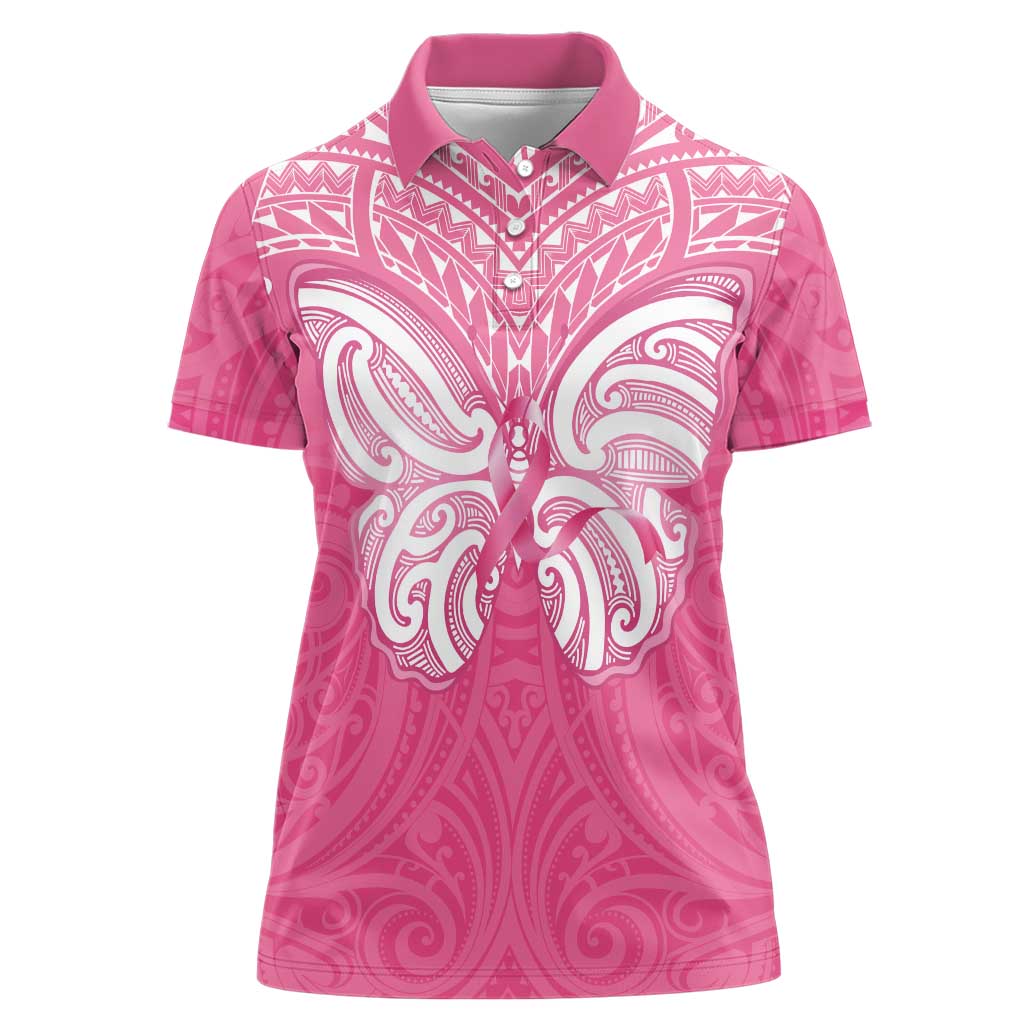 New Zealand Breast Cancer Awareness Women Polo Shirt Maori Butterfly Pink Ribbon - Aussie Hoodie