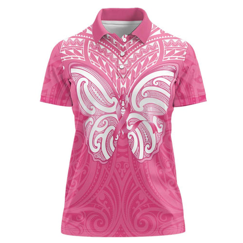 New Zealand Breast Cancer Awareness Women Polo Shirt Maori Butterfly Pink Ribbon - Aussie Hoodie