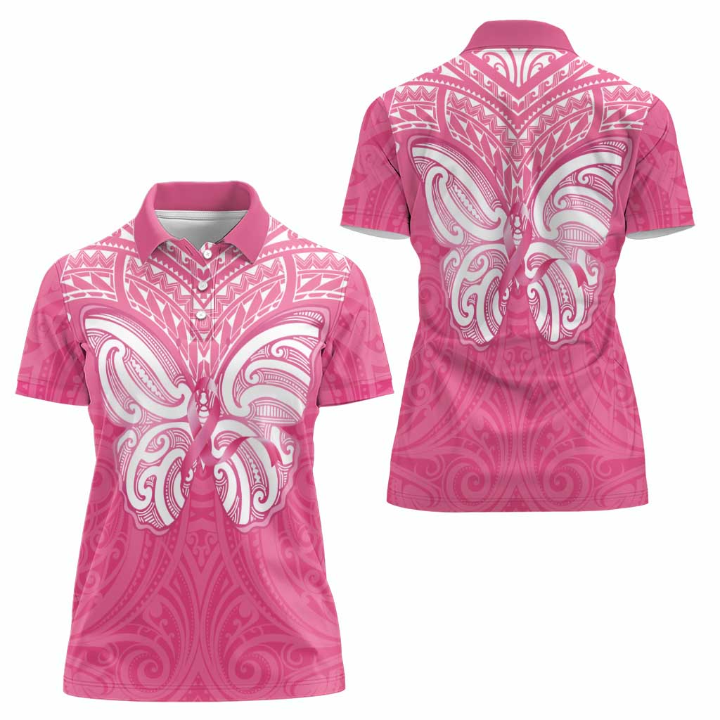 New Zealand Breast Cancer Awareness Women Polo Shirt Maori Butterfly Pink Ribbon - Aussie Hoodie