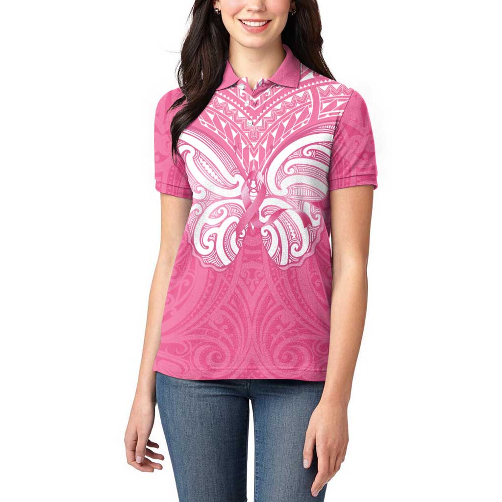 New Zealand Breast Cancer Awareness Women Polo Shirt Maori Butterfly Pink Ribbon - Aussie Hoodie