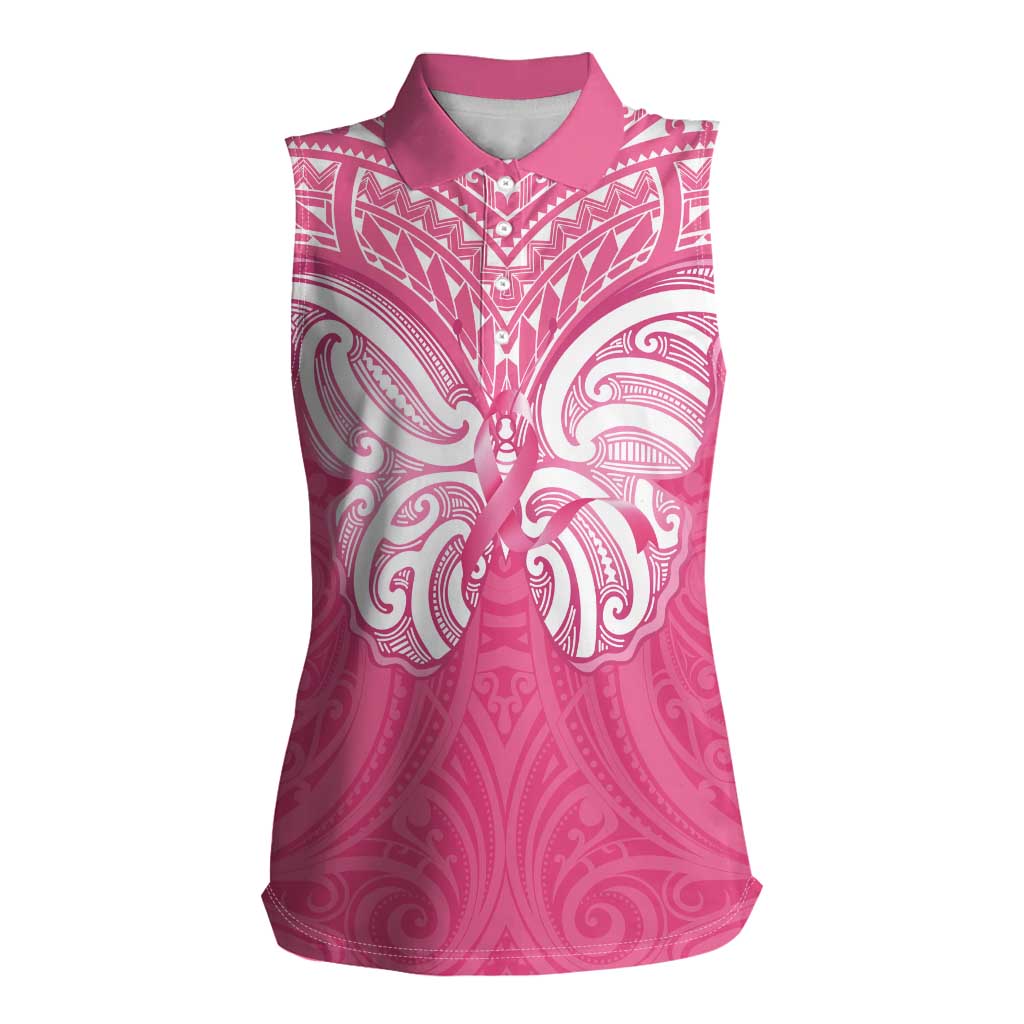 New Zealand Breast Cancer Awareness Women Sleeveless Polo Shirt Maori Butterfly Pink Ribbon - Aussie Hoodie