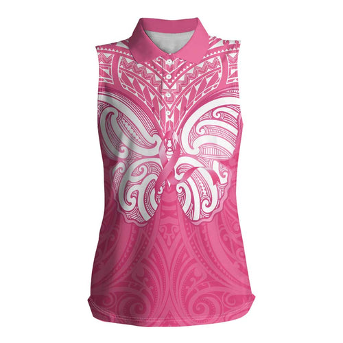 New Zealand Breast Cancer Awareness Women Sleeveless Polo Shirt Maori Butterfly Pink Ribbon - Aussie Hoodie
