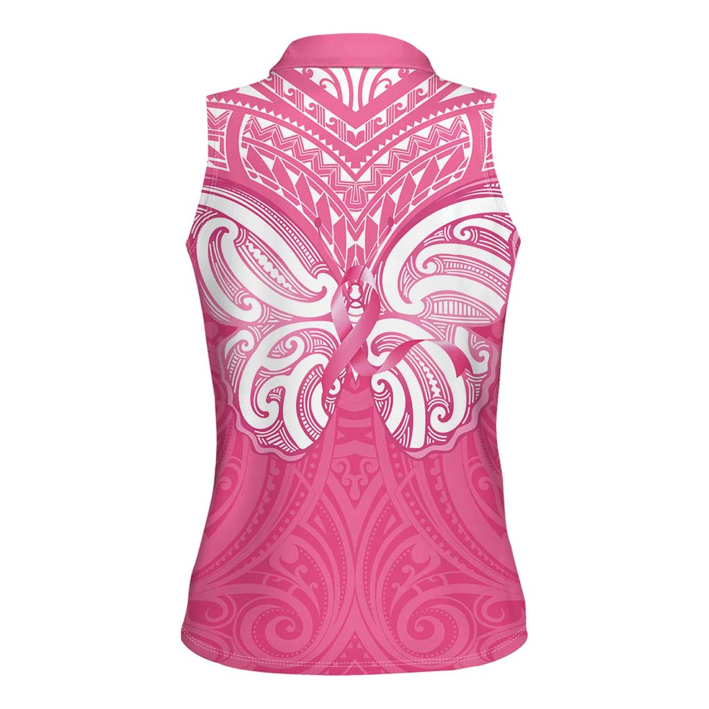 New Zealand Breast Cancer Awareness Women Sleeveless Polo Shirt Maori Butterfly Pink Ribbon - Aussie Hoodie