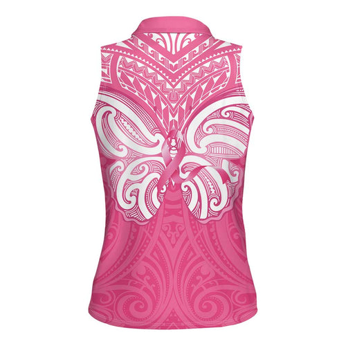 New Zealand Breast Cancer Awareness Women Sleeveless Polo Shirt Maori Butterfly Pink Ribbon - Aussie Hoodie