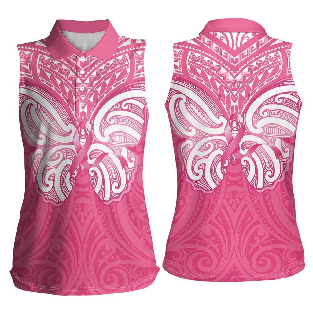 New Zealand Breast Cancer Awareness Women Sleeveless Polo Shirt Maori Butterfly Pink Ribbon - Aussie Hoodie