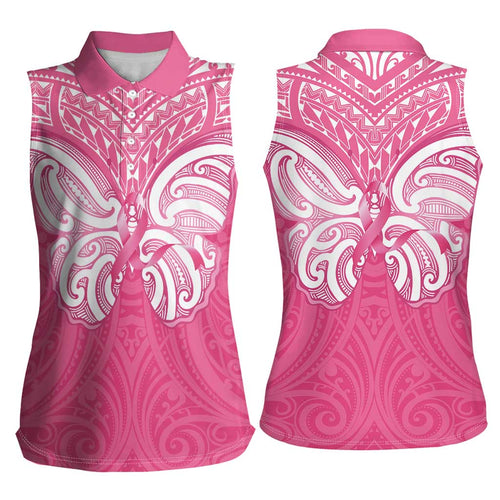 New Zealand Breast Cancer Awareness Women Sleeveless Polo Shirt Maori Butterfly Pink Ribbon - Aussie Hoodie