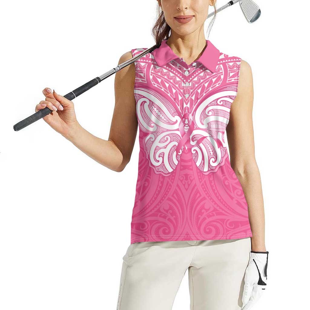 New Zealand Breast Cancer Awareness Women Sleeveless Polo Shirt Maori Butterfly Pink Ribbon - Aussie Hoodie