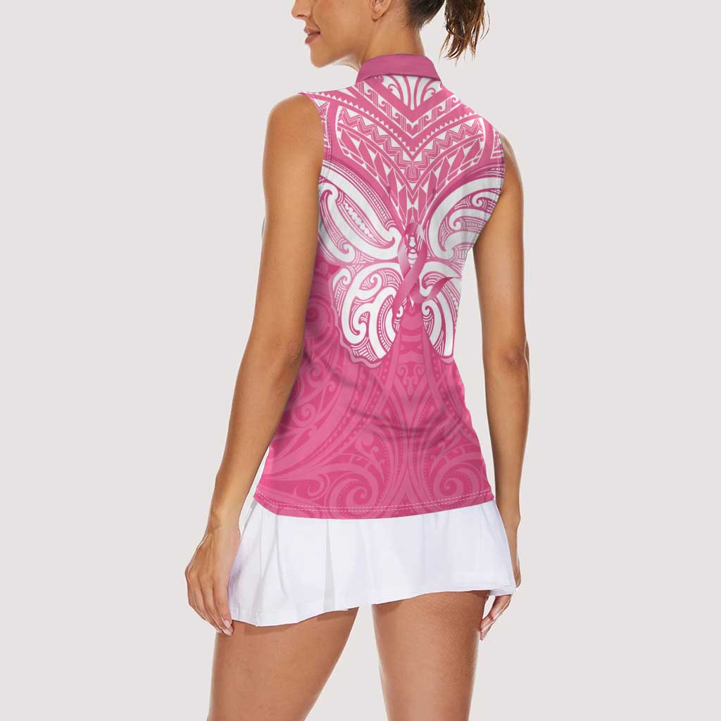 New Zealand Breast Cancer Awareness Women Sleeveless Polo Shirt Maori Butterfly Pink Ribbon - Aussie Hoodie