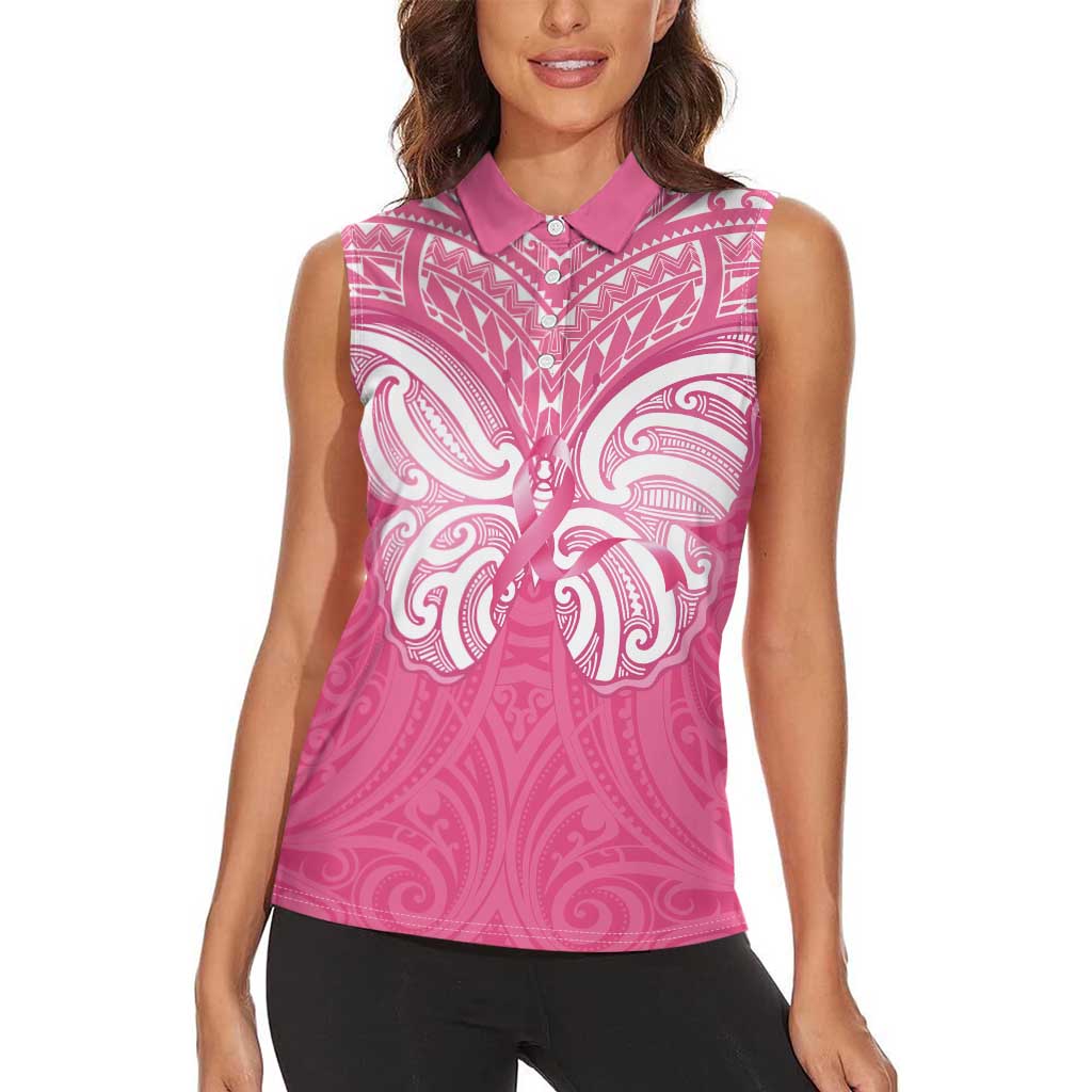 New Zealand Breast Cancer Awareness Women Sleeveless Polo Shirt Maori Butterfly Pink Ribbon - Aussie Hoodie