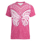 New Zealand Breast Cancer Awareness Women V-Neck T-Shirt Maori Butterfly Pink Ribbon - Aussie Hoodie