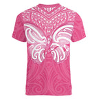 New Zealand Breast Cancer Awareness Women V-Neck T-Shirt Maori Butterfly Pink Ribbon - Aussie Hoodie