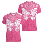 New Zealand Breast Cancer Awareness Women V-Neck T-Shirt Maori Butterfly Pink Ribbon - Aussie Hoodie