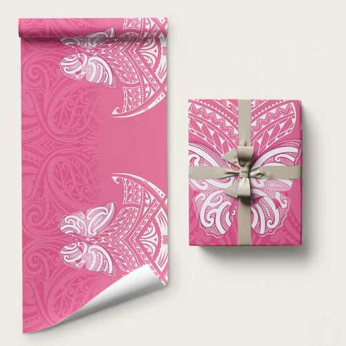 New Zealand Breast Cancer Awareness Wrapping Paper Maori Butterfly Pink Ribbon - Aussie Hoodie