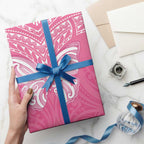 New Zealand Breast Cancer Awareness Wrapping Paper Maori Butterfly Pink Ribbon - Aussie Hoodie