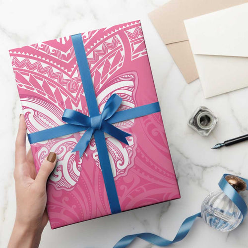 New Zealand Breast Cancer Awareness Wrapping Paper Maori Butterfly Pink Ribbon - Aussie Hoodie