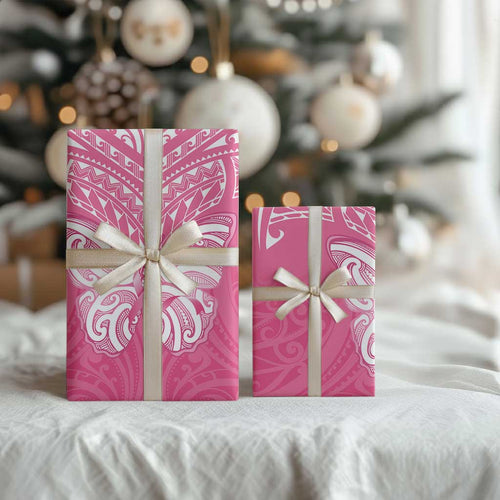 New Zealand Breast Cancer Awareness Wrapping Paper Maori Butterfly Pink Ribbon - Aussie Hoodie