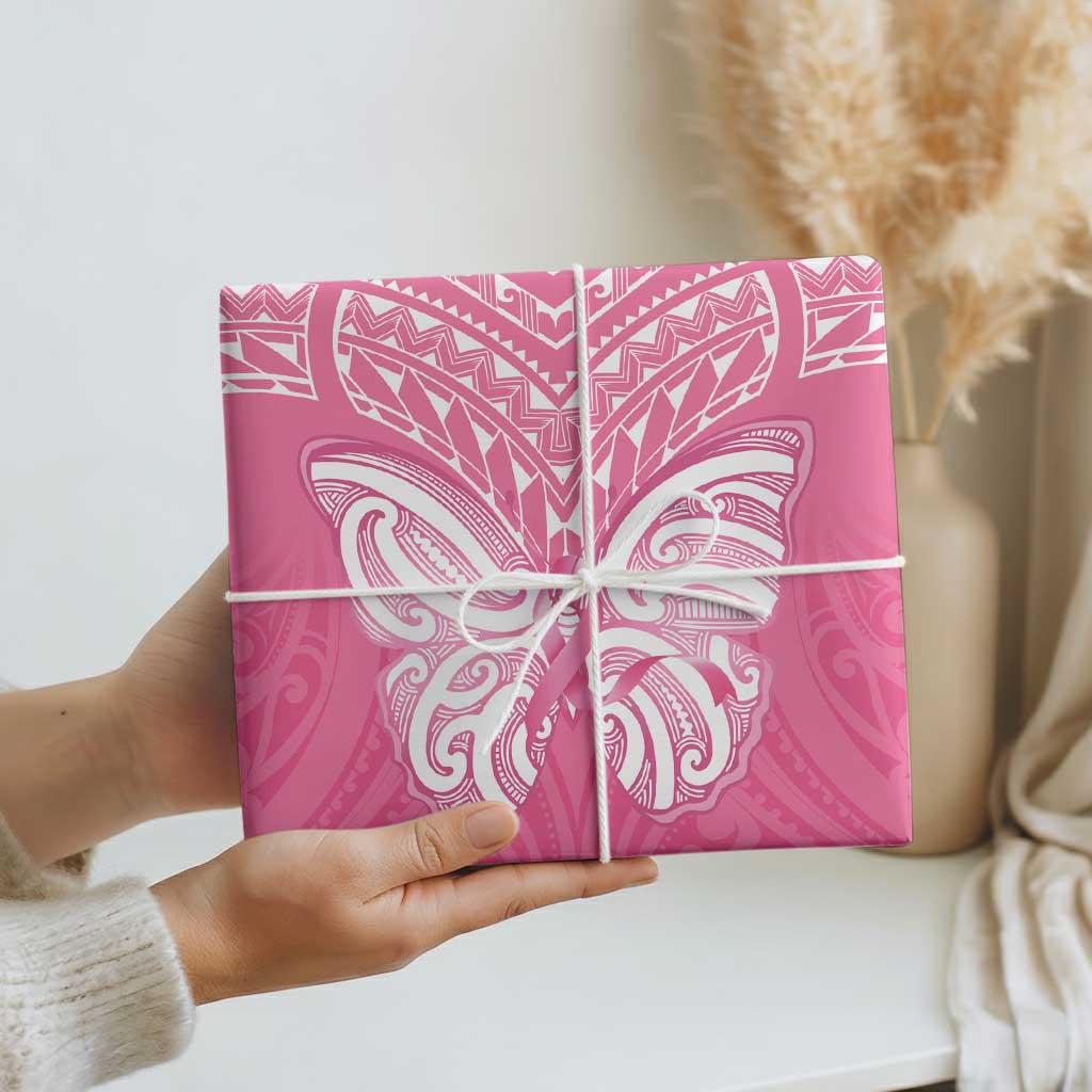 New Zealand Breast Cancer Awareness Wrapping Paper Maori Butterfly Pink Ribbon - Aussie Hoodie
