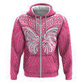 New Zealand Breast Cancer Awareness Zip Hoodie Maori Butterfly Pink Ribbon - Aussie Hoodie