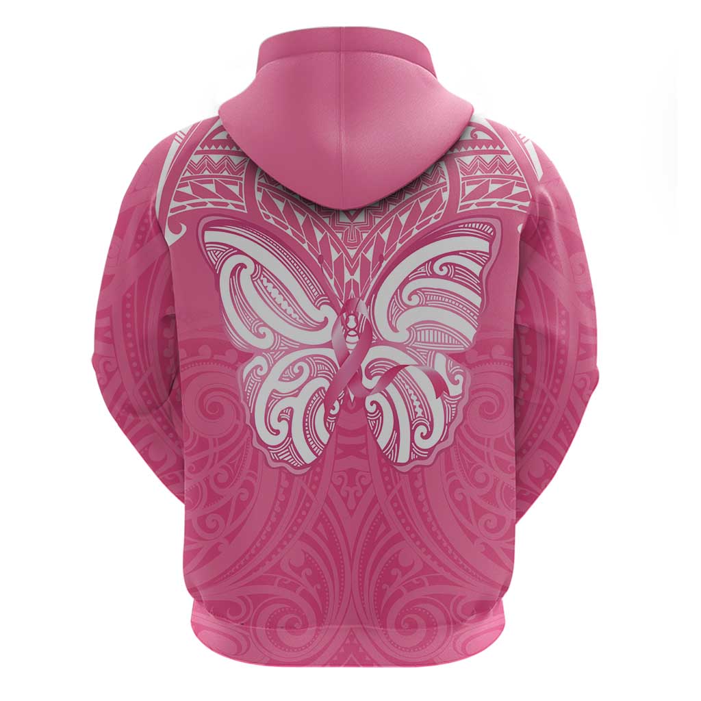 New Zealand Breast Cancer Awareness Zip Hoodie Maori Butterfly Pink Ribbon - Aussie Hoodie