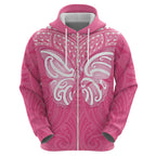 New Zealand Breast Cancer Awareness Zip Hoodie Maori Butterfly Pink Ribbon - Aussie Hoodie