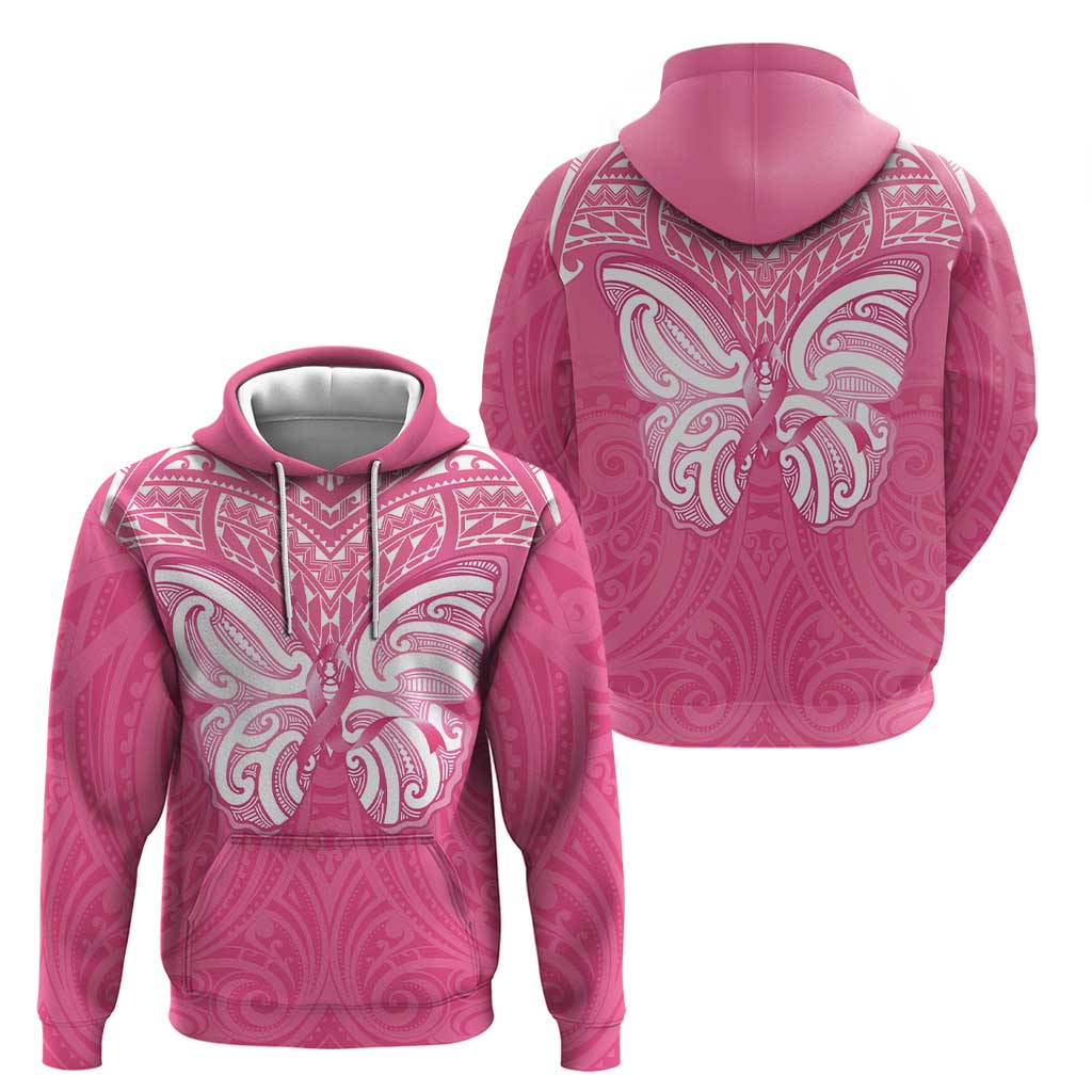 New Zealand Breast Cancer Awareness Zip Hoodie Maori Butterfly Pink Ribbon - Aussie Hoodie