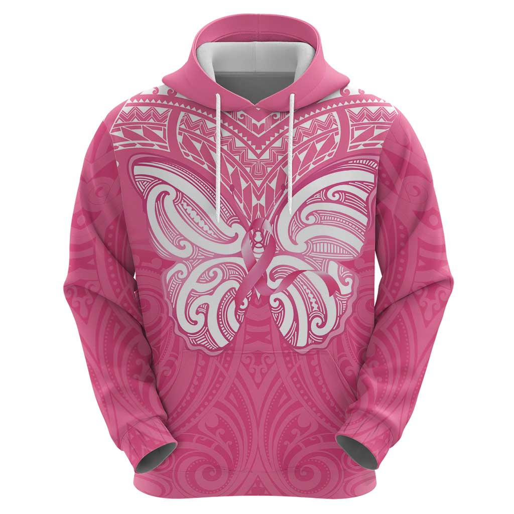 New Zealand Breast Cancer Awareness Zip Hoodie Maori Butterfly Pink Ribbon - Aussie Hoodie