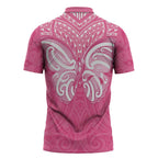 New Zealand Breast Cancer Awareness Zipper Polo Shirt Maori Butterfly Pink Ribbon - Aussie Hoodie