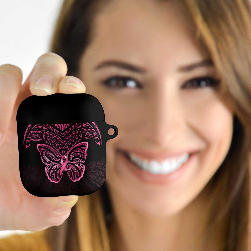 New Zealand Breast Cancer Awareness AirPods Case Maori Butterfly Pink Ribbon Black Version - Aussie Hoodie
