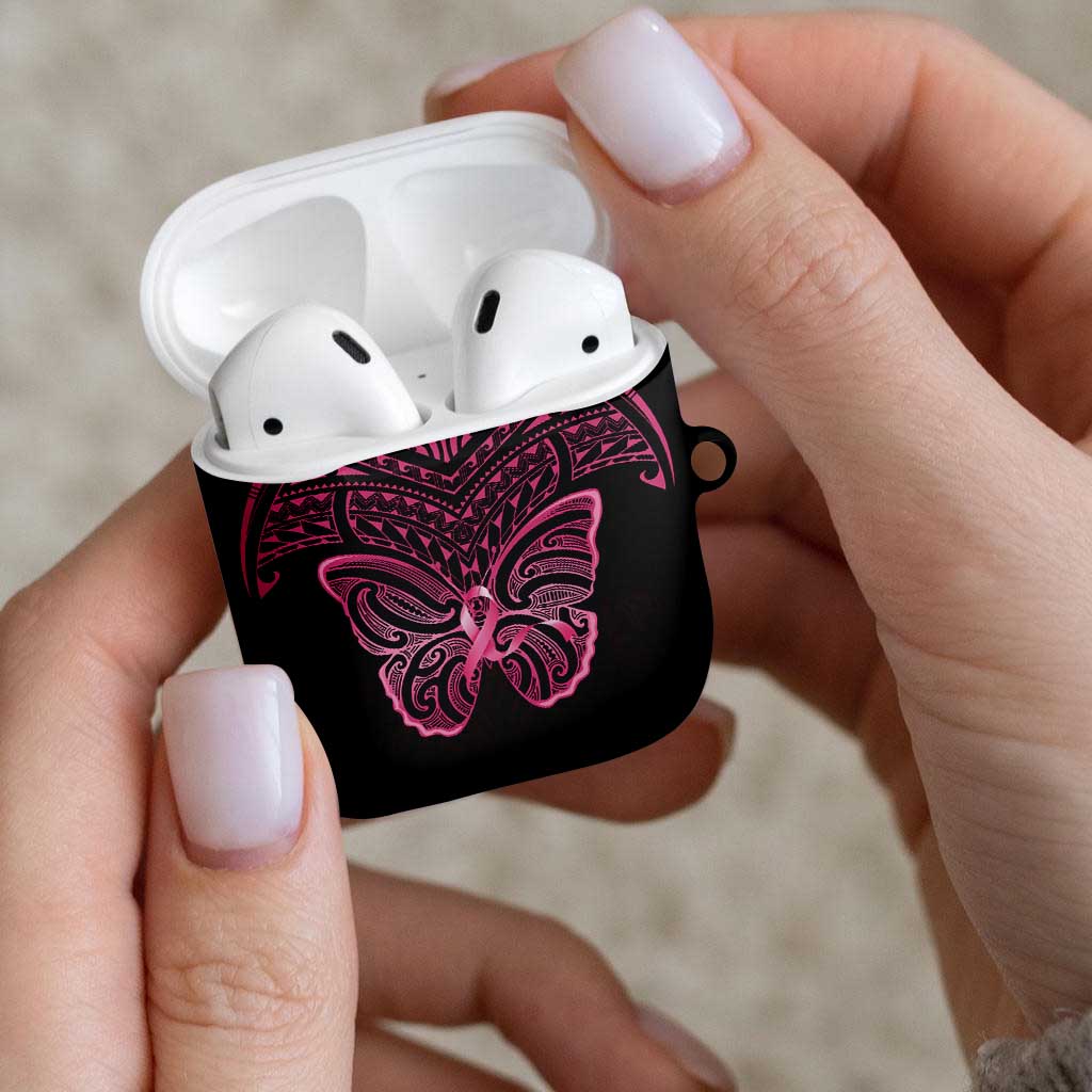 New Zealand Breast Cancer Awareness AirPods Case Maori Butterfly Pink Ribbon Black Version - Aussie Hoodie