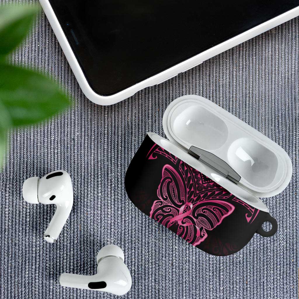 New Zealand Breast Cancer Awareness AirPods Case Maori Butterfly Pink Ribbon Black Version - Aussie Hoodie